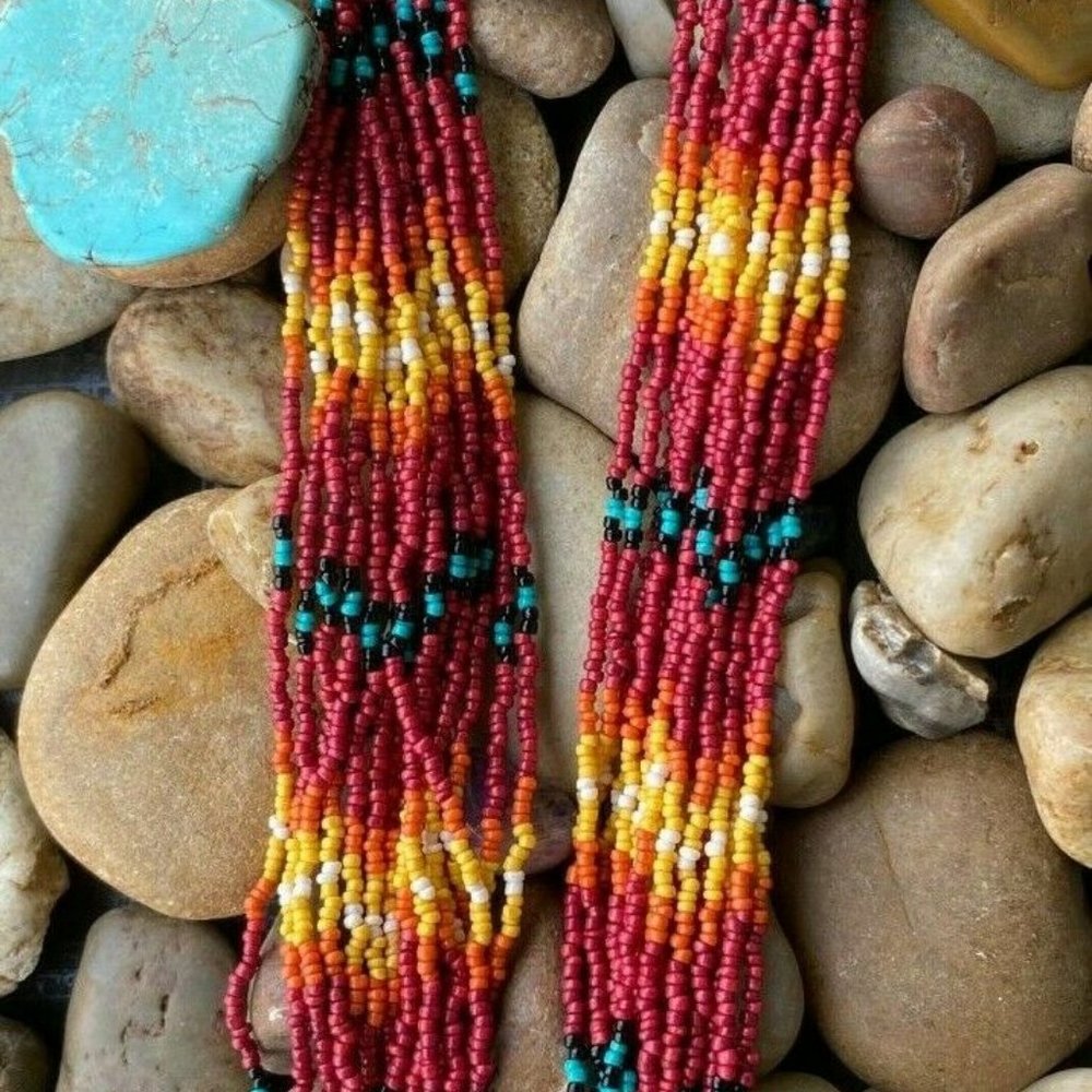 Southwestern 18strand Seed Bead Necklace turquoise Indian summer beaded jewelry - Picture 6 of 12